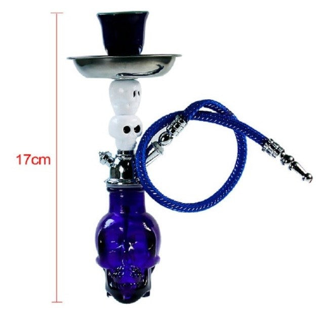 Mini Hookah W/ 2 Small Skulls & Large Blue Skull Base
