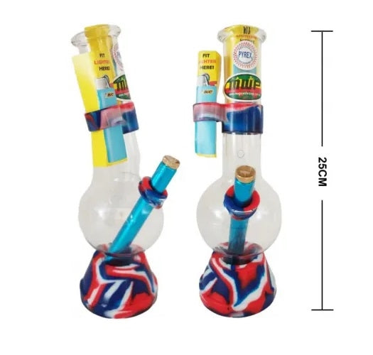 Medium Bent Bubble Silicone Base With Lighter Holder Blue 25cm